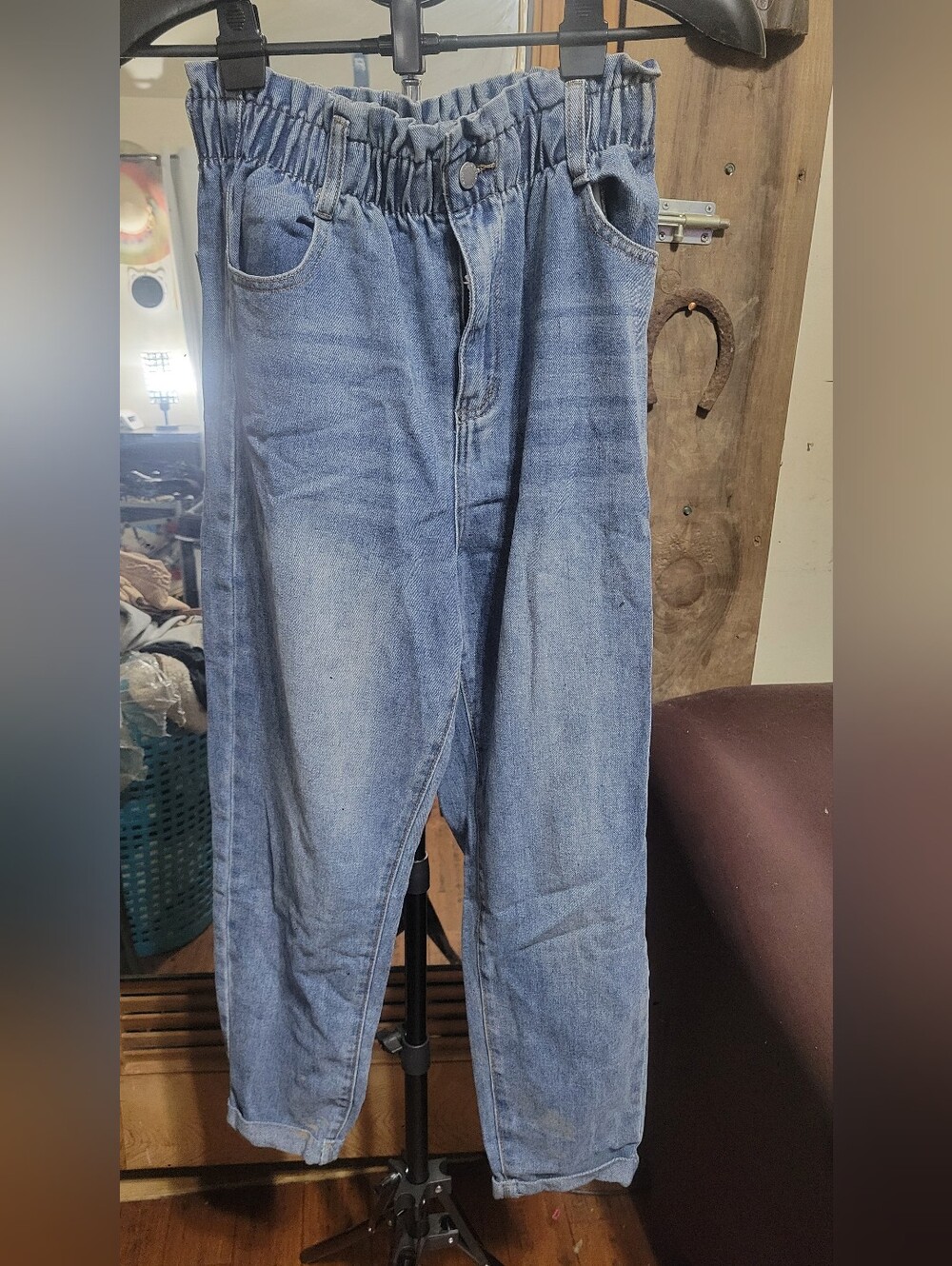 Women's Maternity High-Waist Elastic-Cuff Cropped Jeans — Blue
